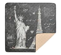Statue of Liberty & Eiffel Tower: Chalkboard Math Art Large Non-Slip Baby Play Mat for Floor Comfortable Travel Play Mat for Baby Kids Toddlers Infants, 50'' x 50''