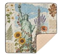 Statue of Liberty & Eiffel Tower: Floral Collage Art Large Non-Slip Baby Gym & Activity Mat for Floor Waterproof Activity Gym Mat for Baby Toddler Infant, 50'' x 50''