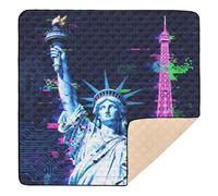Statue of Liberty & Eiffel Tower: Glitch Art Large Stylish Baby Gym & Activity Mat for Floor Washable Activity Gym Mat for Baby Toddler Infant, 50'' x 50''