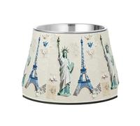 Statue of Liberty & Eiffel Tower: Origami Art Raised Pets Food Bowls Non Slip Stainless Steel Cats Basic Bowls for Small Dogs Comfort Feeding
