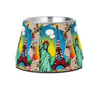 Statue of Liberty & Eiffel Tower: Pop - Art Comic Style Pets Water&Food Bowls Non Skid Stainless Steel Water Food Bowl for Small Dogs Whisker Friendly