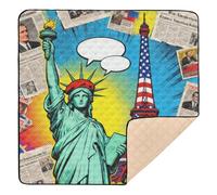 Statue of Liberty & Eiffel Tower: Pop - Art Comic Style Soft Thick Baby Gym & Activity Mat for Floor Water Resistant Padded Baby Mat for Newborns Babies Infants Toddlers, 50'' x 50''