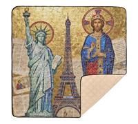 Statue of Liberty & Eiffel Tower: Religious Art Large Non-Slip Baby Play Mat for Indoor Outdoor Water Resistant Baby Play Tummy Time Mat for Babies Infants Toddlers, 50'' x 50''