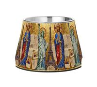 Statue of Liberty & Eiffel Tower: Religious Art Pets Food Bowl Non Slip Stainless Steel Cats Basic Bowls for Dogs Cats Rabbits Birds Whisker Relief