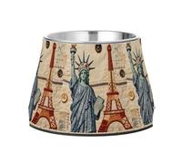 Statue of Liberty & Eiffel Tower: Sewing - Themed Art Bowl for Pets Enhanced Stainless Steel Cats Food Bowl for Dogs Cats Rabbits Birds Whisker Fatigue