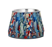 Statue of Liberty & Eiffel Tower: Shapes Collage Art Pets Food Bowl with Stand Stainless Steel Feeder Pets Bowl for Loving Pet Comfort Feeding