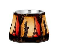 Statue of Liberty & Eiffel Tower: Silhouette Art Pets Water&Food Bowls Enhanced Stainless Steel Water Food Bowl for Small Dogs Whisker Fatigue