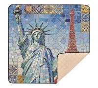 Statue of Liberty & Eiffel Tower: Tile Art Soft Padded Baby Play Mat for Floor One-Piecing Playroom Activity Mat for Babies Infants Toddlers, 50'' x 50''
