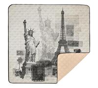 Statue of Liberty & Eiffel Tower: Vintage Photo Art Large Stylish Baby Activity Play Mat for Floor Non-Toxic Baby Play Tummy Time Mat for Babies Infants Toddlers, 50'' x 50''