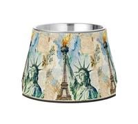 Statue of Liberty & Eiffel Tower: Watercolor & Letter Art Pets Water&Food Bowls Non Slip Stainless Steel Water Food Bowl for Slow Feed Dogs Whisker Relief