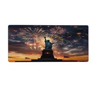 Statue of Liberty Fireworks Extended Mouse Pad Large Desk Mat with Non Slip Rubber Base Stitched Edges Gaming Mouse Pad for Keyboard Office Home 40 x 90 CM
