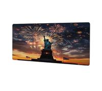 Statue of Liberty Fireworks Extended Mouse Pad Large Desk Mat with Non Slip Rubber Base Stitched Edges Gaming Mouse Pad for Keyboard Office Home 30 x 80 CM