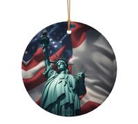 Statue Of Liberty Flag Print Ceramic Round Pendant For Travel Ornaments For Home Decor Christmas Ornament