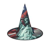 Statue Of Liberty Flag Print Halloween Witch Hat Carnival Wizard Cap | Universal Theme Celebration Costume Accessory Headwear Holiday Cosplay