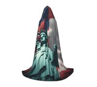 Statue of Liberty Flag Print Hooded Robe Adult Wizard Robes Monk Priest Cloak Halloween Cosplay Knight Hood Cape, Black, S