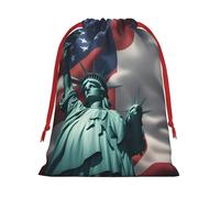 Statue Of Liberty Flag Print Reusable Drawstring Gift Bags For Candy Bag Birthday, Wedding Or Daily