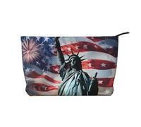 Statue of Liberty Flag Printed Makeup Bag Corduroy Travel Cosmetic Bags Cosmetic Case Toiletry Bag Organizer for Women Mom Girls