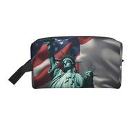Statue of Liberty Flag Printed Toiletry Storage Bag, Large Capacity Organizer Pouch for Power Bank and Cables Use