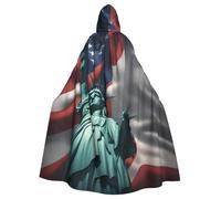 Statue of Liberty Flag Unisex Cosplay Costume Halloween Hooded Cape Cloak for Party Dress Up Full-Length Uniform Robe