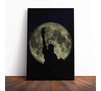 Statue of Liberty Full Moon New York City Canvas Print | Gallery Wrapped 30mm Frame Wall Art | 24x16 inches | Ready to Hang | Modern Space Picture | Living Room Bedroom Lounge Office