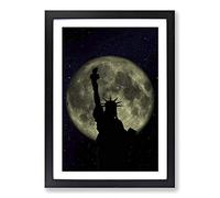 Statue of Liberty Full Moon New York City Framed Print | A2 Black Framed Wall Art | Ready to Hang | Modern Space Picture | Living Room Bedroom Lounge Office