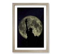 Statue of Liberty Full Moon New York City Framed Print | A2 Oak Framed Wall Art | Ready to Hang | Modern Space Picture | Living Room Bedroom Lounge Office