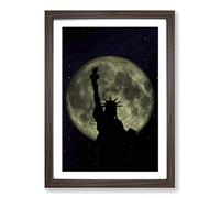 Statue of Liberty Full Moon New York City Framed Print | A2 Walnut Framed Wall Art | Ready to Hang | Modern Space Picture | Living Room Bedroom Lounge Office