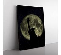 Statue Of Liberty Full Moon New York City Modern Canvas Wall Art Print Ready to Hang, Framed Picture for Living Room Bedroom Home Office Décor, 60x40 cm (24x16 Inch)