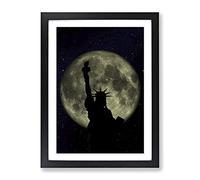 Statue Of Liberty Full Moon New York City Modern Framed Print | A4 Black Framed Wall Art | Ready to Hang | Modern Space Picture | Living Room Bedroom Lounge Office