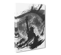 Statue Of Liberty Full Moon New York City V1 Modern Canvas Wall Art Print Ready to Hang, Framed Picture for Living Room Bedroom Home Office Décor, 20x14 Inch (50x35 cm)