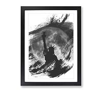 Statue Of Liberty Full Moon New York City V1 Modern Framed Print | A2 Black Framed Wall Art | Ready to Hang | Modern Space Picture | Living Room Bedroom Lounge Office