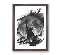 Statue Of Liberty Full Moon New York City V1 Modern Framed Print | A4 Walnut Framed Wall Art | Ready to Hang | Modern Space Picture | Living Room Bedroom Lounge Office