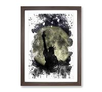 Statue Of Liberty Full Moon New York City V3 Modern Framed Print | A3 Walnut Framed Wall Art | Ready to Hang | Modern Space Picture | Living Room Bedroom Lounge Office