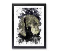 Statue Of Liberty Full Moon New York City V3 Modern Framed Print | A4 Black Framed Wall Art | Ready to Hang | Modern Space Picture | Living Room Bedroom Lounge Office