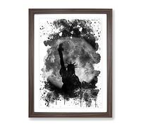 Statue Of Liberty Full Moon New York City V4 Modern Framed Print | A2 Walnut Framed Wall Art | Ready to Hang | Modern Space Picture | Living Room Bedroom Lounge Office