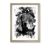 Statue Of Liberty Full Moon New York City V4 Modern Framed Wall Art Print, Ready to Hang Picture for Living Room Bedroom Home Office Décor, Oak A3 (34 x 46 cm)