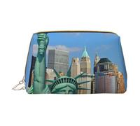 Statue of Liberty in NYC Leather Handheld Zipper Makeup Bag Organizer Wallet Large Capacity Travel Makeup Bag Toiletries