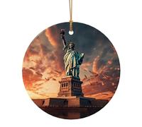 Statue Of Liberty In Nyc Print Ceramic Round Pendant For Travel Ornaments For Home Decor Christmas Ornament