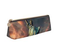 Statue of Liberty in NYC Print Cosmetics Case Large Capacity Triangle Design Zippered Pen Holder for Writing Tools