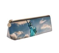 Statue of Liberty in NYC Print Cosmetics Case Large Capacity Triangle Design Zippered Pen Holder for Writing Tools