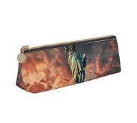Statue of Liberty in NYC Print Large Capacity Leather Pencil Case Smooth Zippered Pen Pouch School Travel Makeup