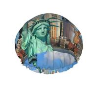 Statue Of Liberty In Nyc Print Premium Double Layer Shower Cap For Women With Reusable Shower Cap For Hair - Waterproof Plastic Cap - Shower Caps For Long, Short And Curly Hairs