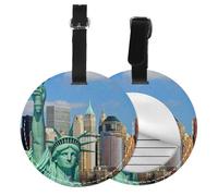 Statue of Liberty in NYC Print Round Luggage Tag 10 Cm, Pu Leather Suitcase Label, Luggage Tags for Cruise Ships Suitcase Tags Beach Malibu Print Privacy Cover Id Label