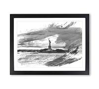 Statue of Liberty New York USA Vol.7 V1 Modern Framed Wall Art Print, Ready to Hang Picture for Living Room Bedroom Home Office Décor, Black A4 (34 x 25 cm)