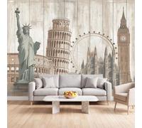 Statue of Liberty Pisa Colosseum Panoramic Photo Wallpaper Mural | Vintage Retro 3D Wallpaper Wall Murals W250 x H175 cm Hd Printing Non-Woven Mural Poster for Living Room Bedroom Decoration