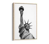 Statue Of Liberty Raised Arm - Canvas Floater Frame Print Picture Art - Light Oak Frame 8 inch wide x 12 inch high