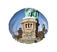 Statue of Liberty Shower Cap Reusable Double Layered Bath Cap Waterproof Hair Cap with Elastic Band Bathing Hat Spa Salon Shower Hat for Women Men