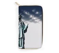 Statue of Liberty Slim Thin Credit Card Wallet, PU Leather Bifold Cash Wallet, Zipper Coin Pocket Id Window Wallet Storage Bag Wallet Coin Purse Pouch Change Holder Small with Zipper for Men And Women