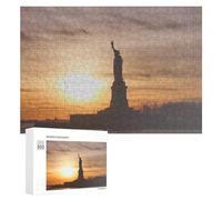 Statue of Liberty Sunset: Year-End Present, 300 PCS Wooden Jigsaw Puzzle for Adults, with A Decorative Finished Picture