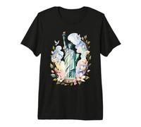 Statue of Liberty Surrounded by Flowers and Doves Premium T-Shirt